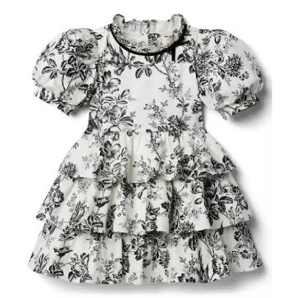 Janie and Jack Other - Janie and Jack Toile Dress, black white, 8, Girls, Tiered, Puff Sleeve, Lined